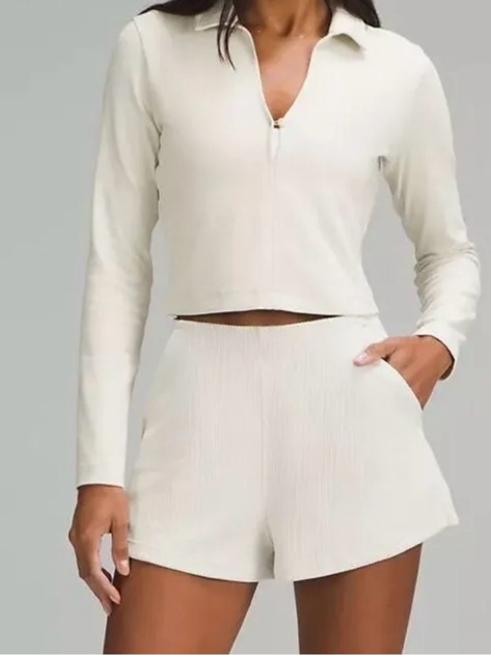 lululemon athletica Cream Ribbed High-Waist Bike Shorts